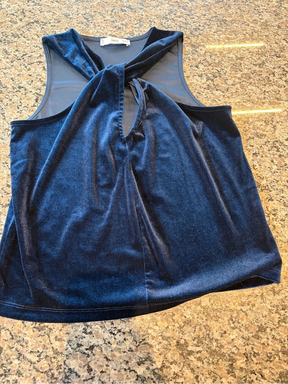 Mango Navy Velvet Twist-Neck Camisole